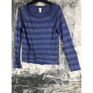 Mossimo, Long sleeve T-shirt women’s blue striped silver sparkle size medium￼